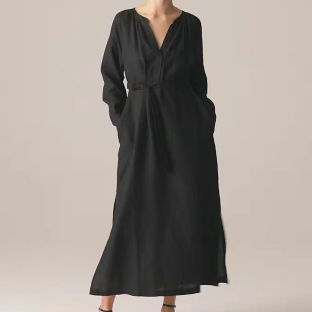 J. Crew Cabana Dress in Linen Midi  Size XS Black NWT $168 CI918
